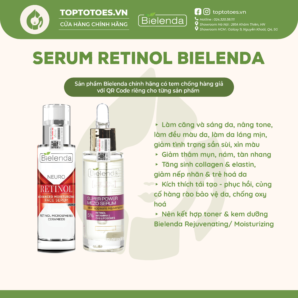 Serum Bielenda Retinol Neuro/ Mezo Skin Clinic 30ml trẻ hoá, làm da căng bóng, mờ thâm sẹo