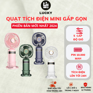 Quạt Mini LUCKY Cao Cấp, Cầm Tay, Tích Điện, Gấp Gọn, 5 Tốc Độ Gió, Xoay Linh Hoạt 90 Độ QMN11