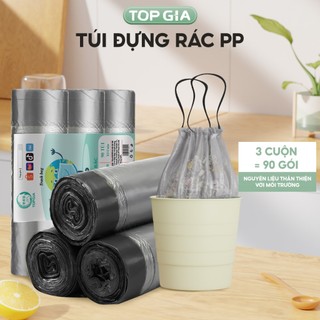 Combo 3 cuộn túi đựng rác có dây Top Gia PP tự huỷ sinh học thân thiện với môi trường