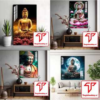 Tranh nghệ thuật phật giáo tráng gương treo tường, tranh thờ phật quan âm, quan thế âm bồ tát, tranh hình phật phòng thờ