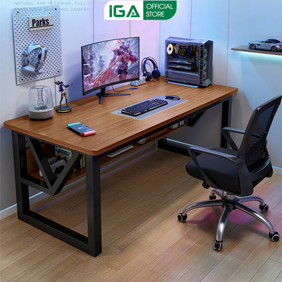 Bàn gaming, bàn làm việc có kệ để đồ khung thép mặt gỗ mdf phủ melamin thương hiệu IGA - Gm68