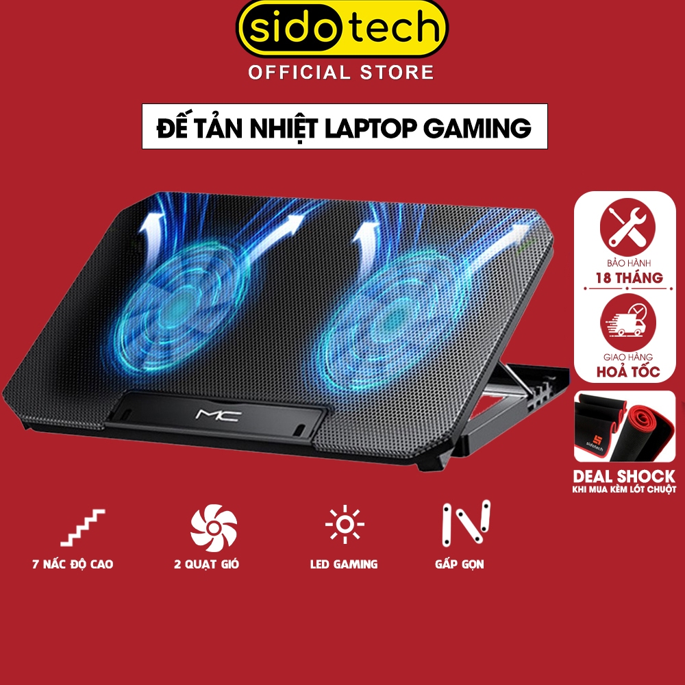 Đế tản nhiệt laptop máy tính bảng mcbook SIDOTECH Q100 làm mát nhanh đèn led gaming quạt chống ồn 4 mức chỉnh độ cao