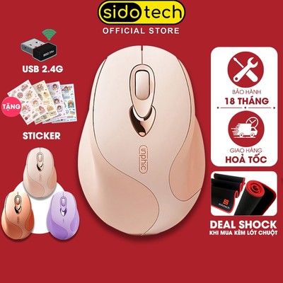 Chuột máy tính không dây SIDOTECH INPHIC M8 cute màu hồng tự sạc pin dòng silent click chống ồn máy tính laptop masbook