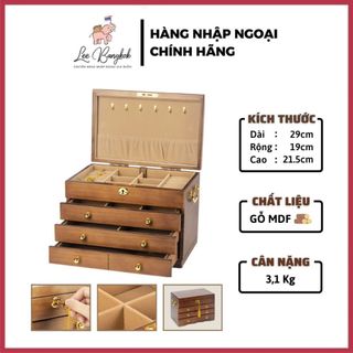 Tủ, rương gỗ đựng trang sức 4 tầng không mở cánh chất liệu gỗ mdf đựng mỹ phẩm, đồng hồ, đá quý