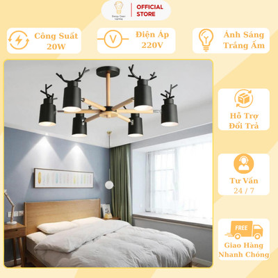 Đèn Chùm Energy Green Lighting Sừng Hươu 6 Tay - Trang Trí Nội Thất Hiện Đại - Decor Phòng Khách / Phòng Ngủ - BH 1 Năm