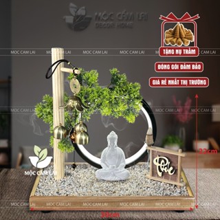 Tiểu Cảnh Xông Trầm tượng A Di Đà ĐẾ RẢI SỎI BONSAI KÈM CHUÔNG GIÓ Decor Trang Trí (Chọn Chữ, Tặng Nụ Trầm)