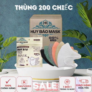 Khẩu Trang 5D HUY BẢO [THÙNG 200 CHIẾC ] khẩu trang chính hãng , kháng khuẩn,chống bụi mịn,giọt bắn ,tia UV