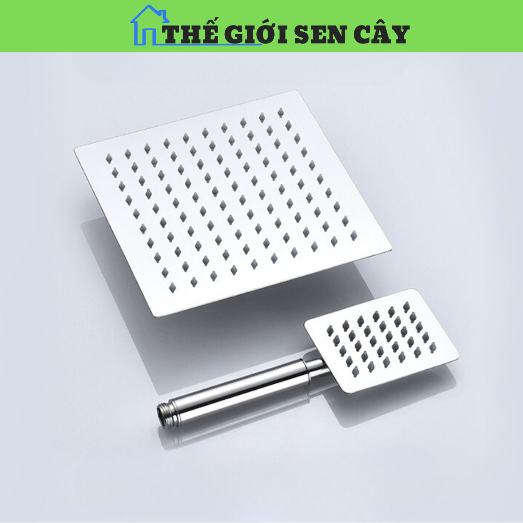 Bát sen tắm đứng vuông INOX 304 kích thước 20x20cm áp suất cao dùng lắp đặt, thay thế cho hệ thống sen vòi nhà tắm TS086