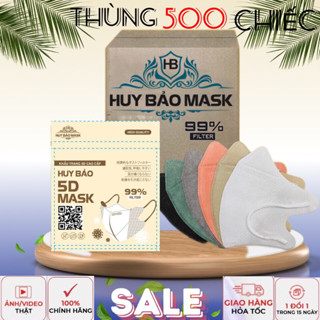 Khẩu Trang 5D HUY BẢO [THÙNG 500 CHIẾC TẶNG THÊM 20 CHIẾC ]  chính hãng ,kháng khuẩn , chống bụi mịn , giọt bắn , tia UV
