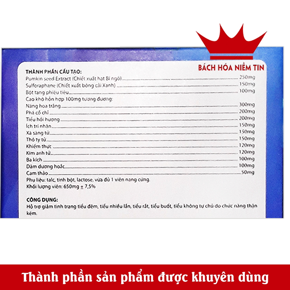 Viên giảm tiểu đêm TĐ LP -  giảm tiểu buốt, tiểu nhiều lần, tiểu không kiểm soát - Thành phần từ thảo dược tự nhiên
