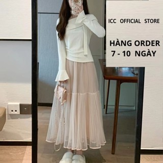 [ORDER] Chân Váy Xếp Ly Dáng Xòe Dài - Váy 2 Tầng Màu Hồng Cạp Chun AC040