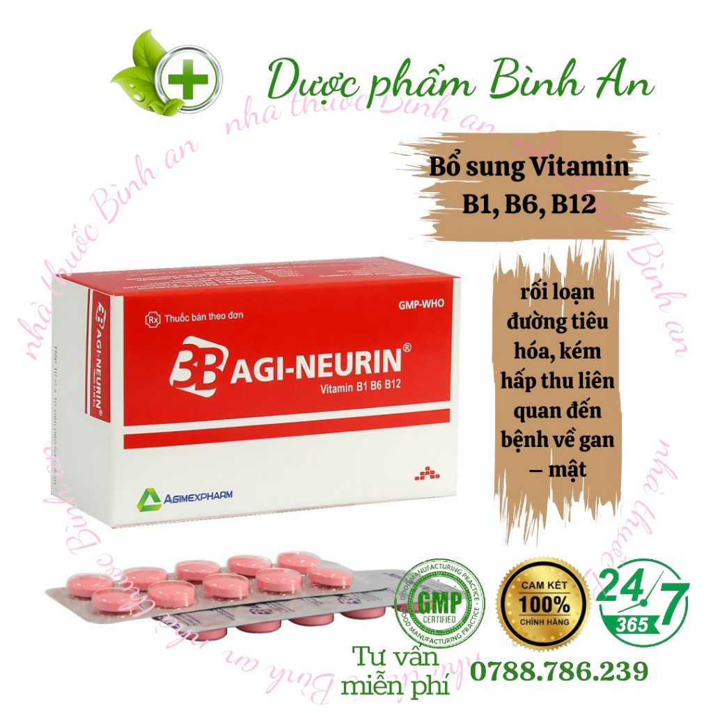 Sổ sung vitamin B1,B6,B12 Agi-neurin hộp 100 viên