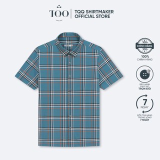 Áo sơ mi nam TQQ Seamless không đường may SMK12C màu xanh họa tiết kẻ ô mềm mịn trọng lượng siêu nhẹ không cần là