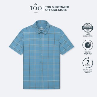 Áo sơ mi nam TQQ Seamless không đường may SMK13C màu xanh họa tiết kẻ ô mềm mịn trọng lượng siêu nhẹ không cần là