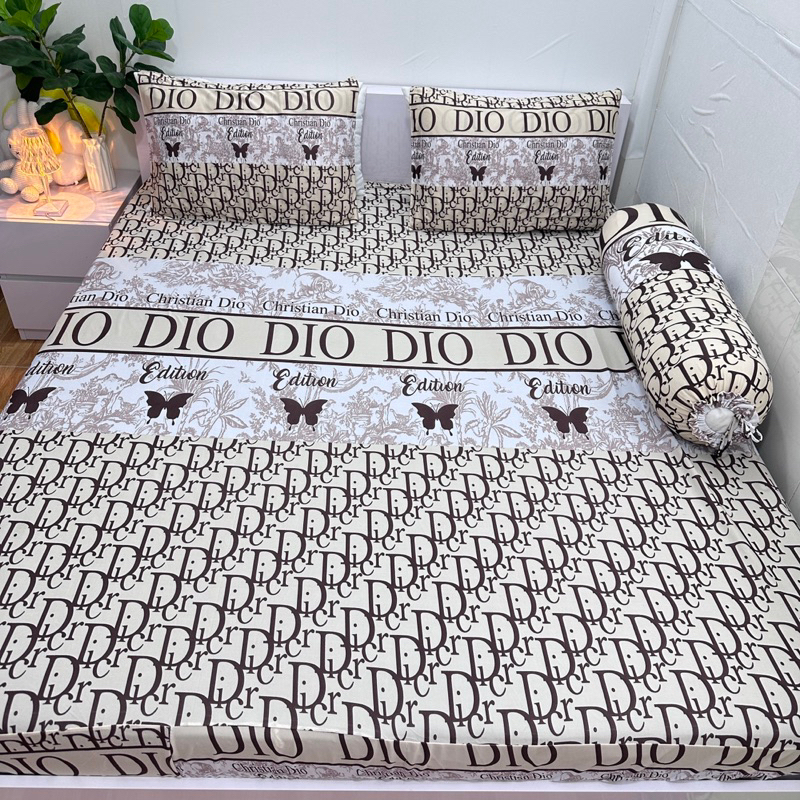 Bộ Ga Thun Hàn Quốc Dior Kem ( ko mền 4 món)