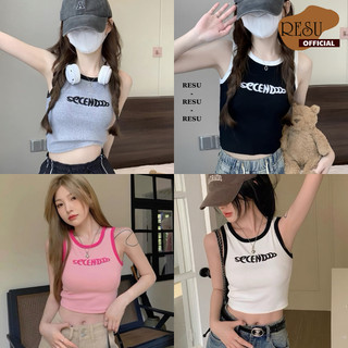 Áo ba lỗ nữ thêu chữ secen chất thun gân phối viền, áo thun 3l ngược viền resu