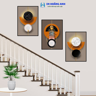Bộ 3 tranh treo cầu thang tráng gương, canvas hiện đại, trừu tượng độc đáo, phòng khách sang trọng