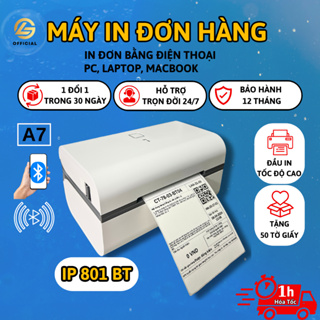 Máy in đơn hàng IP-801BT (khổ a7) kết nối Bluetooth In Đơn Hàng bằng Điện Thoại,  in đơn sàn TMĐT, Tem, Mã Vạch, logo.