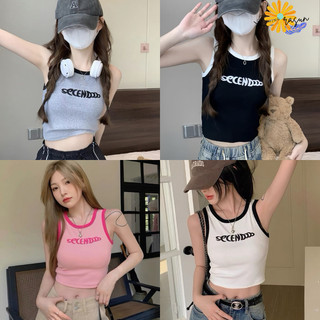 Áo ba lỗ nữ thêu chữ secen chất thun gân phối viền, áo thun 3l ngược viền rasun