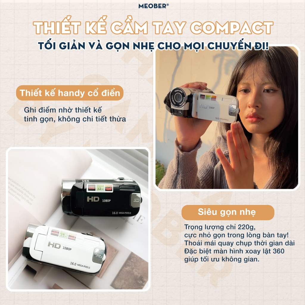 [Tặng thẻ nhớ] Máy quay số cầm tay digital handy camera - quay chụp kĩ thuật số VHS 48MP, màn hình lật, Y2K by meober | BigBuy360 - bigbuy360.vn