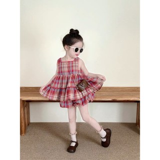 B41 - Bộ quần áo bé gái Kẻ đỏ, áo babydoll mix quần dáng bom chất liệu thô mềm cho bé gái đủ sz 8- 23kg 