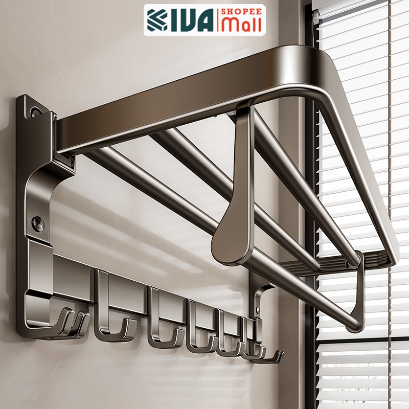 Giá kệ để khăn KIVA chất liệu nhôm hàng không, lắp đặt dán tường, khoan tường.