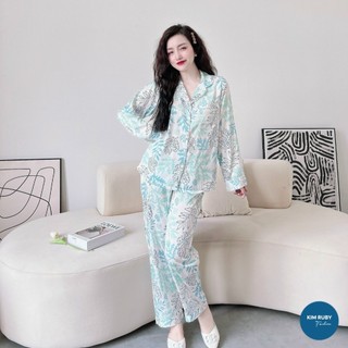Bộ Pijama nữ mặc nhà tay dài quần dài Kim Ruby Fashion chất lụa latin cao cấp mềm mượt thoáng mát không nhăn may kỹ