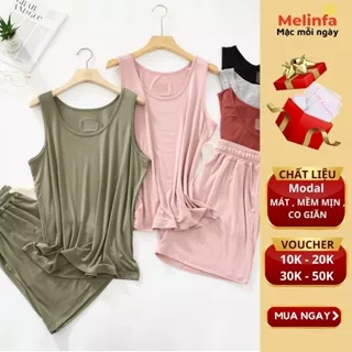 Bộ thun mặc nhà, bộ đồ ngủ thoáng mát ba lỗ quần short vải Modal (gỗ Sồi) tự nhiên mềm mịn co giãn mặc mùa hè VABD0399