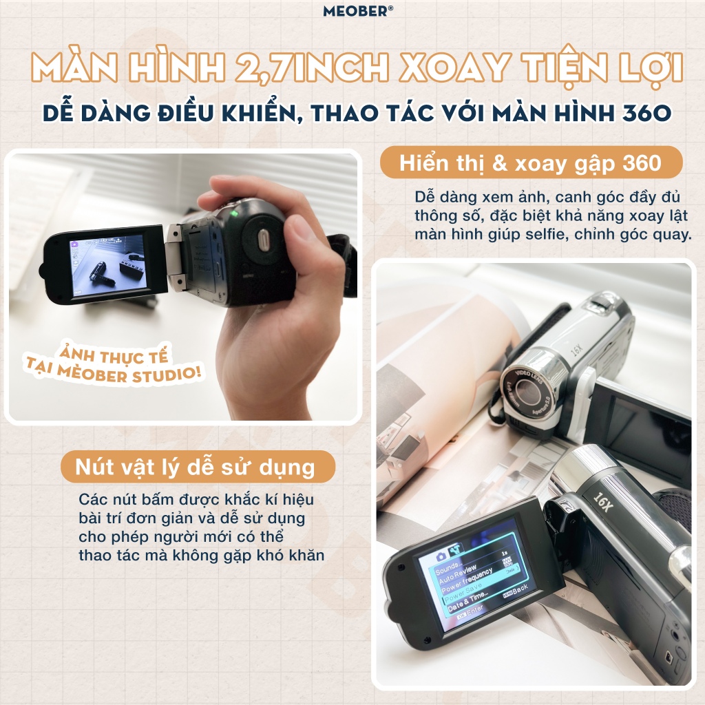 [Tặng thẻ nhớ] Máy quay số cầm tay digital handy camera - quay chụp kĩ thuật số VHS 48MP, màn hình lật, Y2K by meober | BigBuy360 - bigbuy360.vn
