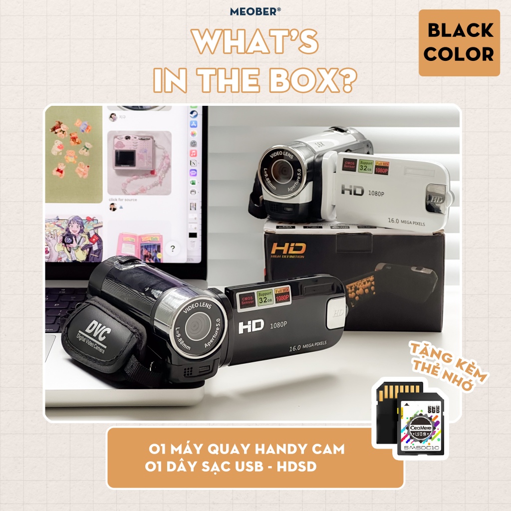 [Tặng thẻ nhớ] Máy quay số cầm tay digital handy camera - quay chụp kĩ thuật số VHS 48MP, màn hình lật, Y2K by meober | BigBuy360 - bigbuy360.vn