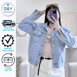 Áo khoác nữ jean croptop lửng trể vai form rộng DYNYOUTH phong cách mới hợp thời trang 2024
