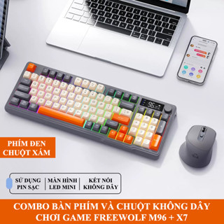 COMBO bàn phím và chuột không dây chuyên game FREEWOLF M96 + X7 kết nối Bluetooth và 2.4G có đèn led 7 màu và màn hình