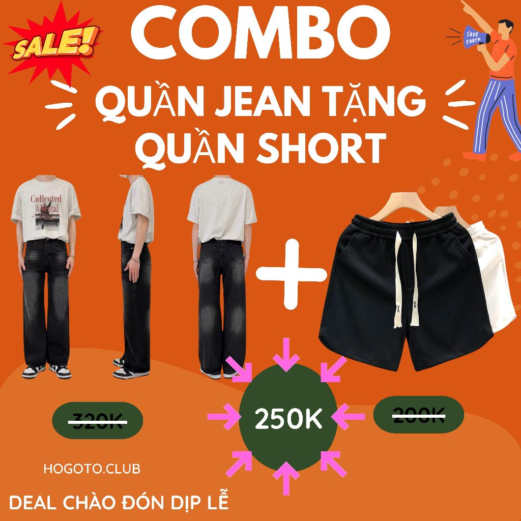 Quần Jean Trơn Dài + QUẦN SHORT Dáng Rộng Hogoto Club QJ01