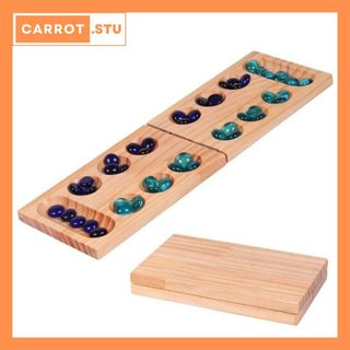 Bộ trò chơi ô ăn quan hộp gỗ gấp gọn kèm đá