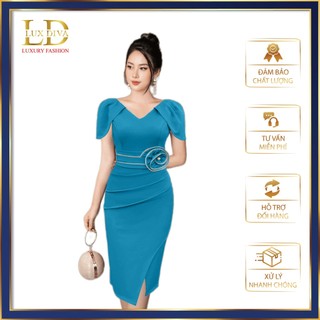 Váy Nữ Trung Niên Đi Tiệc Sang Trọng Thiết Kế Cao Cấp LUX DIVA Váy Cho Mẹ Cổ V Bông Eo Viền Lé SDV22