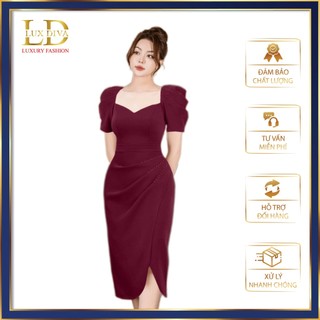 Váy Nữ Trung Niên Đi Tiệc Sang Trọng Thiết Kế Cao Cấp LUX DIVA Váy Cho Mẹ Cổ Vuông Đính Pha Lê SDV01