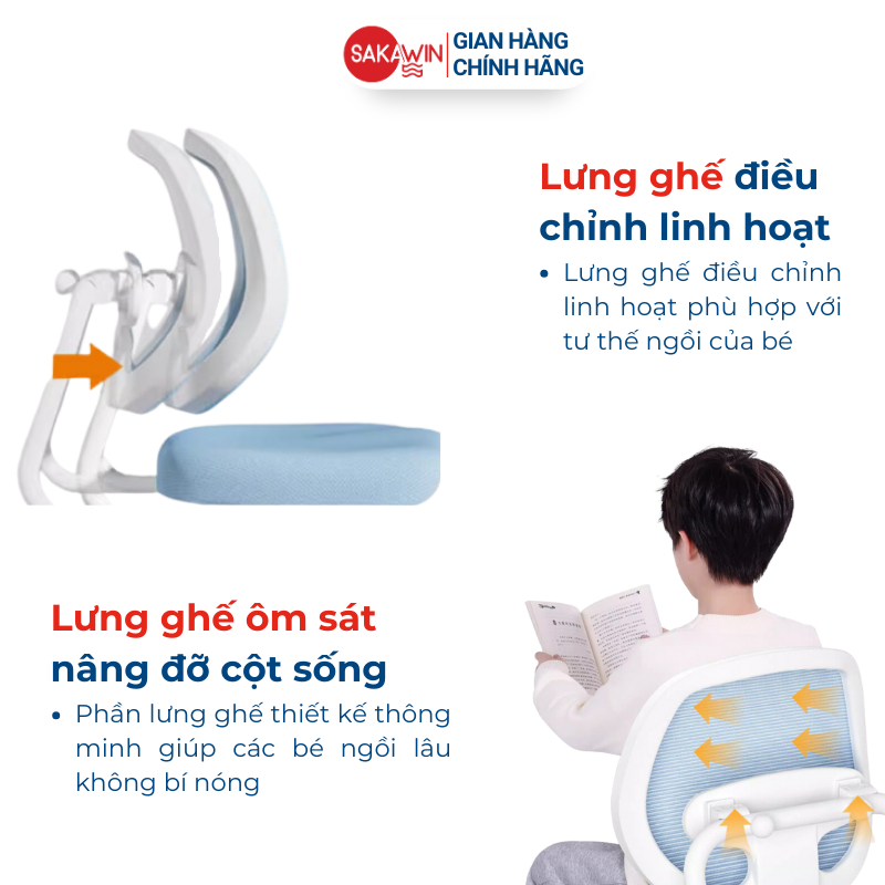 Ghế chống gù cho bé Sakawin G81 Ghế học sinh Tựa lưng thoáng khí Nâng hạ tay quay Cho bé từ3-15 tuổi | BigBuy360 - bigbuy360.vn