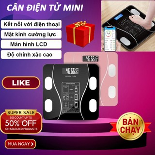 Cân điện tử sức khoẻ - Kết nối bluetooth phân tích chỉ số cơ thể - Màn hình LCD, kính cường lực bền bỉ