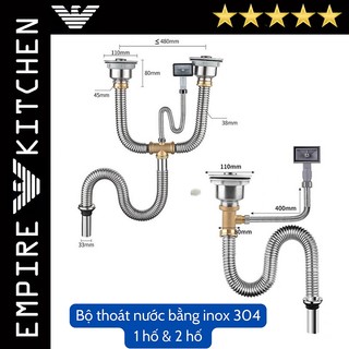 Bộ Xi Phông Thoát Nước Chậu Rửa Bát 1 Hố & 2 Hố Bằng Inox 304