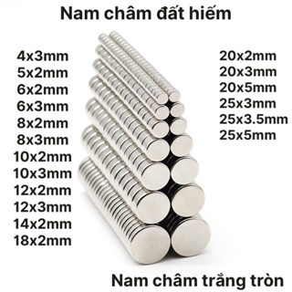 (Lực Từ N35 mạnh) Nam Châm trắng Đất Hiếm, Nam Châm tròn, Nam Châm Vĩnh Cửu (combo 10 viên - 5 viên)