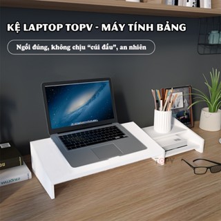 Kệ laptop thông minh TopV gỗ kèm đế tản nhiệt kệ laptop giá kê máy tính xách tay để bàn decor trắng đen nhôm
