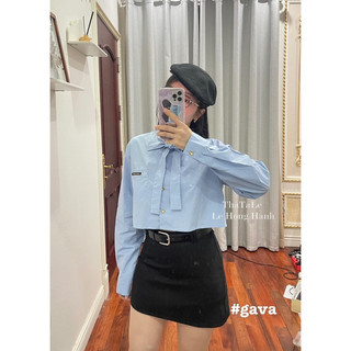 Sơ mi miumiu cổ nơ buộc dáng lửng xinh