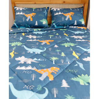 Cotton 100% lụa hàn/ bộ chăn ga gối khủng long xanh