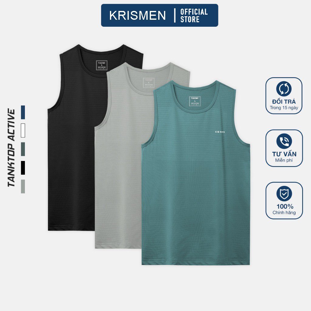 Áo thun ba lỗ Krismen kiểu dáng thể thao 6 màu chất liệ vải coolmax thoáng mát
