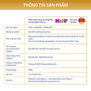 [HSD T7.25] Sữa bột công thức HiPP 4 Organic Combiotic 800g (dành cho trẻ từ 3 tuổi)