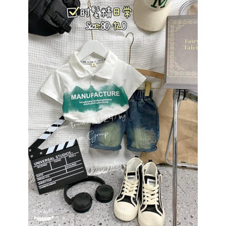Set áo cotton + quần bò cho bé trai. Bộ polo cho bé trai mặc đi chơi. đi học, du lịch