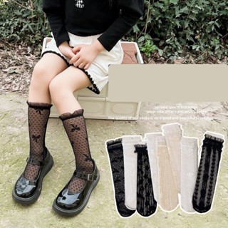  Tất gối ren dập nổi cao cổ cho bé mỏng lưới Lolita điệu công chúa 1-10 tuổi 