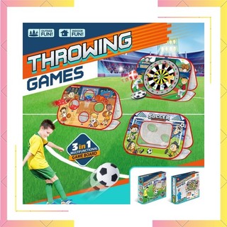 Bộ đồ chơi liên hoàn thể thao vận động 3 in 1, đa dạng trò chơi bóng đá, ném rìu, bóng rổ, quà tặng sinh nhật