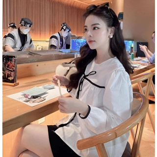 Áo Babydoll Nữ, Áo Sơ Mi Tay Phồng Cổ Nơ Phong Cách Hàn Quốc -Tinahouse.2021