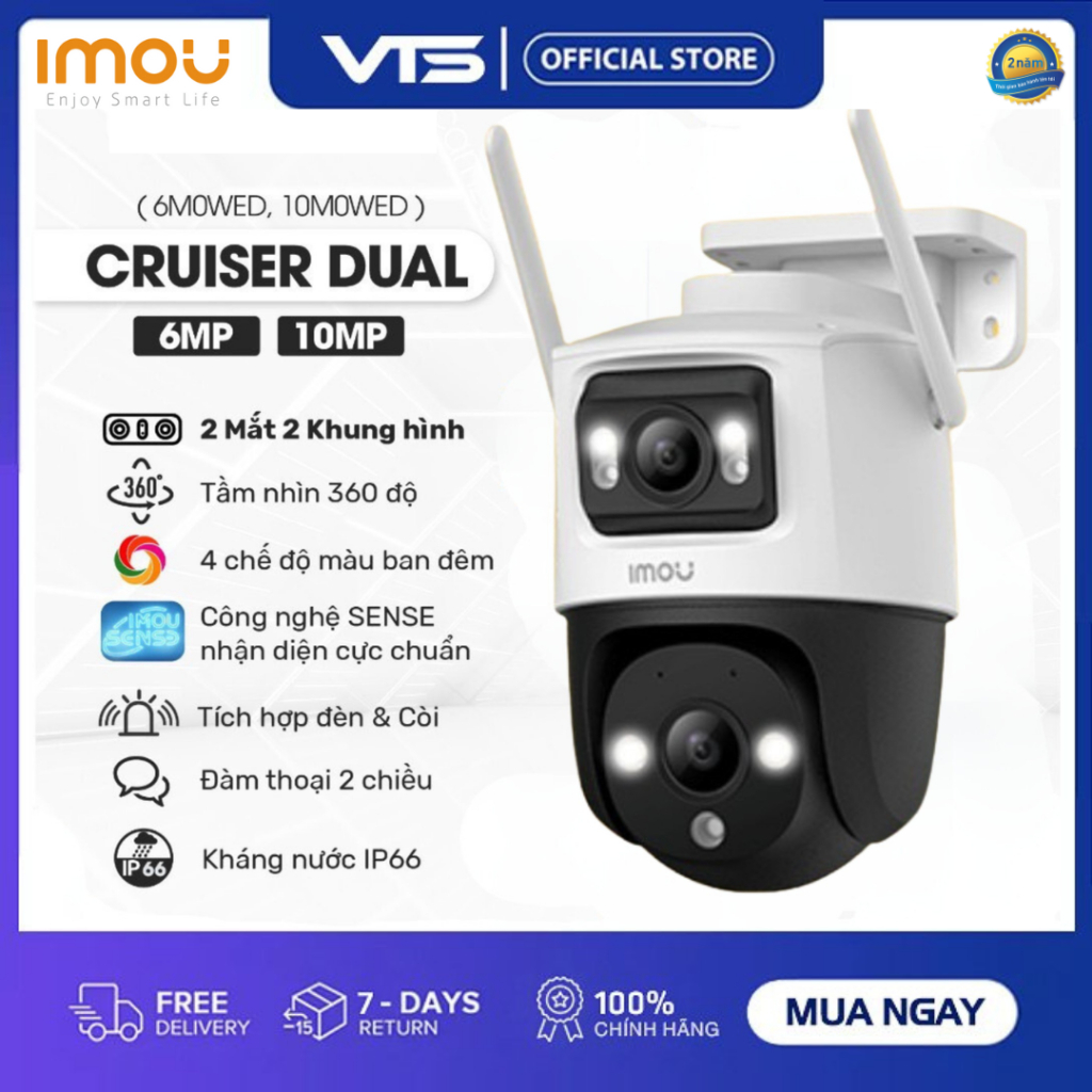 Camera Wifi IMOU 2 Mắt CRUISER DUAL S7XP 10MP Ngoài Trời , Full Color, Xoay 360 Độ